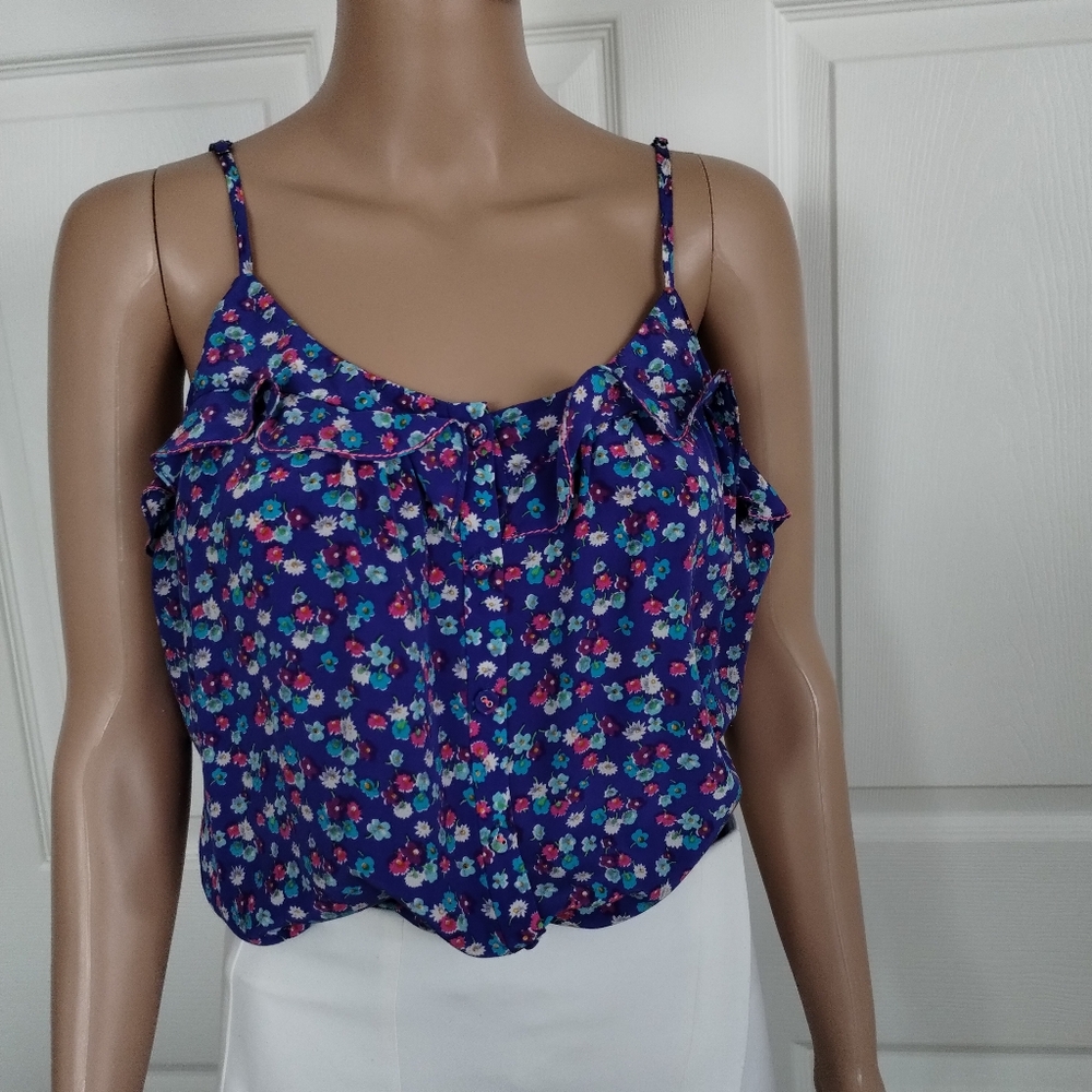 Rebecca Taylor Blue Floral Print Top